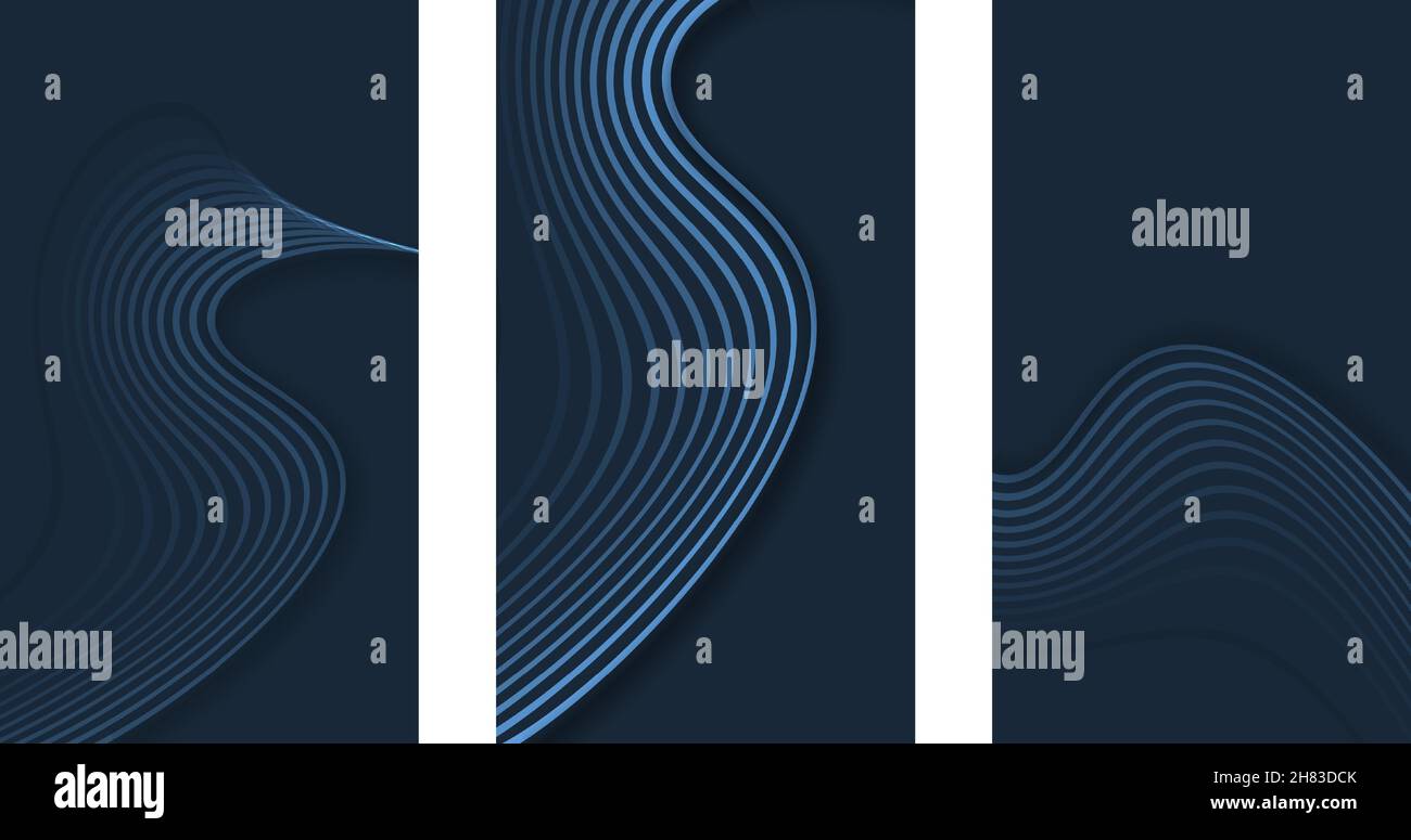 Toile de fond abstraite vectorielle.Lignes de courbes volumétriques, vagues de couleur aqua sur fond bleu foncé. Illustration de Vecteur