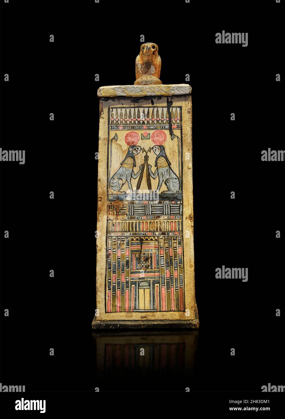 Boîte funéraire canoppique de la tombe égyptienne de Ptolemaic, 305-31 av. J.-C.Période de Ptolémée.Kunsthistorisches Muesum Vienne AS 806.Bois peint, H 50,2 cm, L 21,8 cm. Banque D'Images