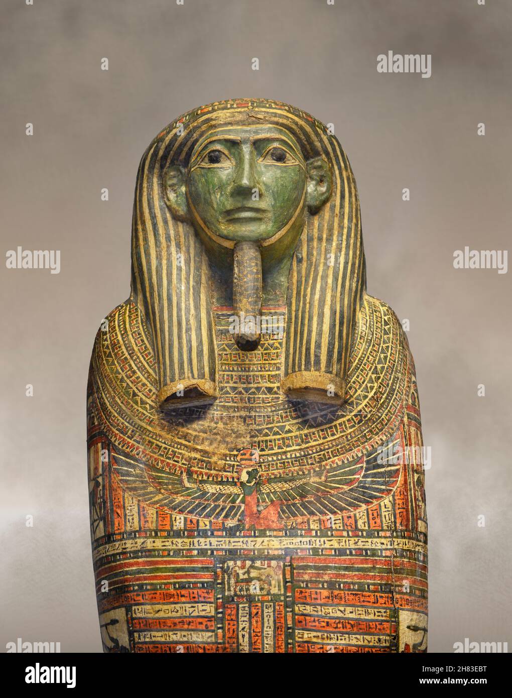 Ancienne momie égyptienne cas de Penebes, 7ème cent BC, 25ème dynastie.Kunsthistorisches Muesum Vienne inv AEG10.Stuc de Cartonnage.La face verte col Banque D'Images