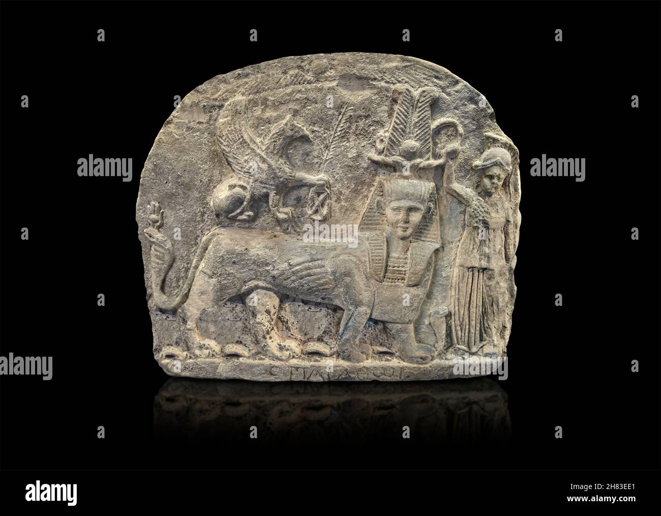 Stèle égyptienne romaine du Dieu sphinx Tithoes ou Tutu., 117-138 AD, règle romaine d'Hadrien, Kunsthistorisches Muesum Vienne AS 5077.Grès, H 30 Banque D'Images