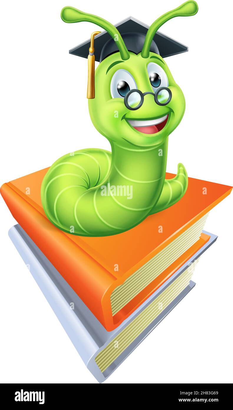 Dessin animé Caterpillar Book Worm Illustration de Vecteur