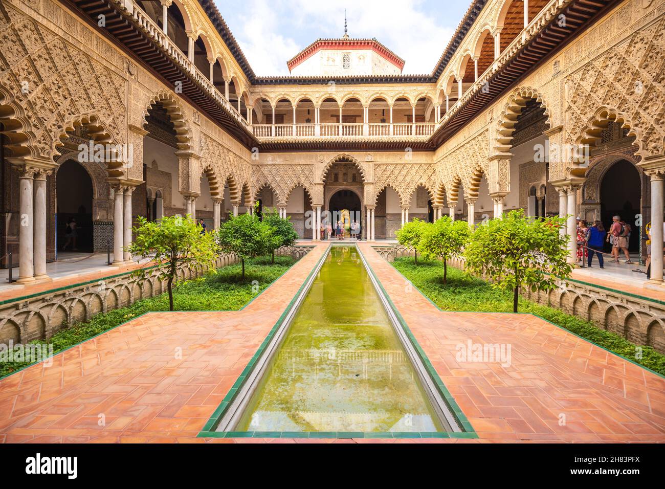 Palais royal de Séville en été en Andalousie Banque D'Images