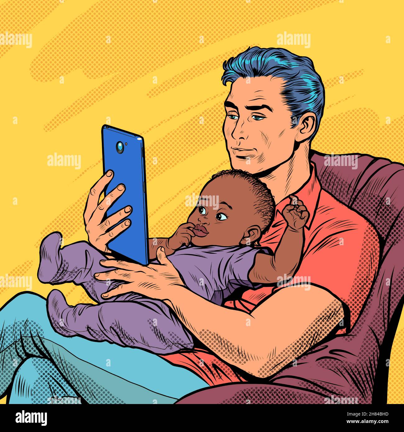 Homme Blanc Avec Bebe Noir Pere Et Enfant Famille Multiethnique Devoirs Amour Et Soins Image Vectorielle Stock Alamy