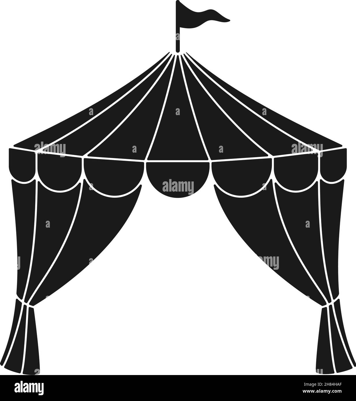 Tente de cirque ouverte avec drapeau comme cadre dans l'icône de vecteur de silhouette Illustration de Vecteur