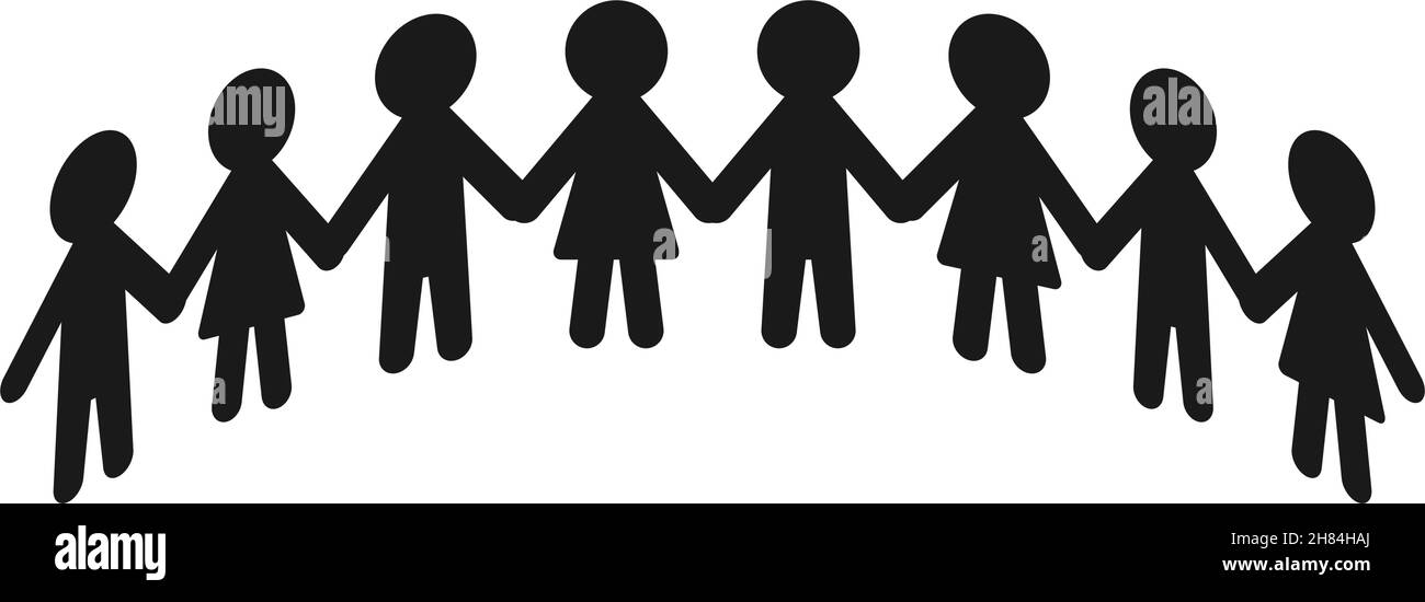 La chaîne de personnes en papier tient les mains dans un demi-cercle comme vecteur de silhouette Illustration de Vecteur