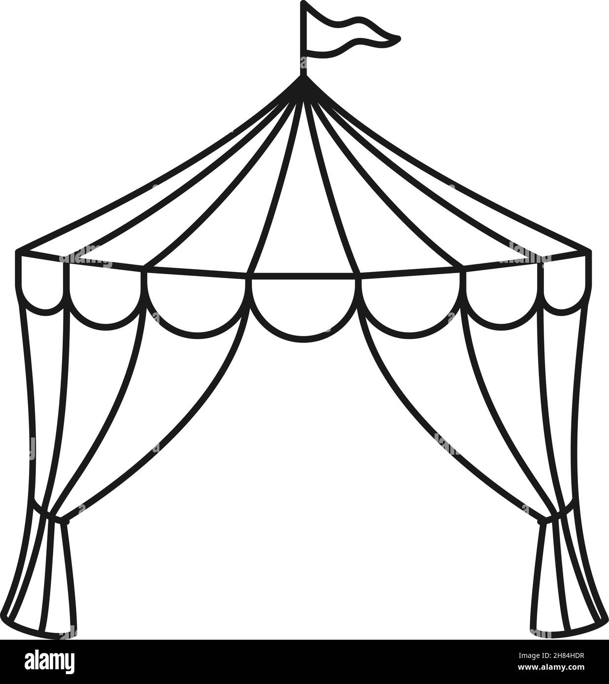 Ouvrir une tente de cirque avec drapeau comme cadre dans l'icône vectorielle Illustration de Vecteur