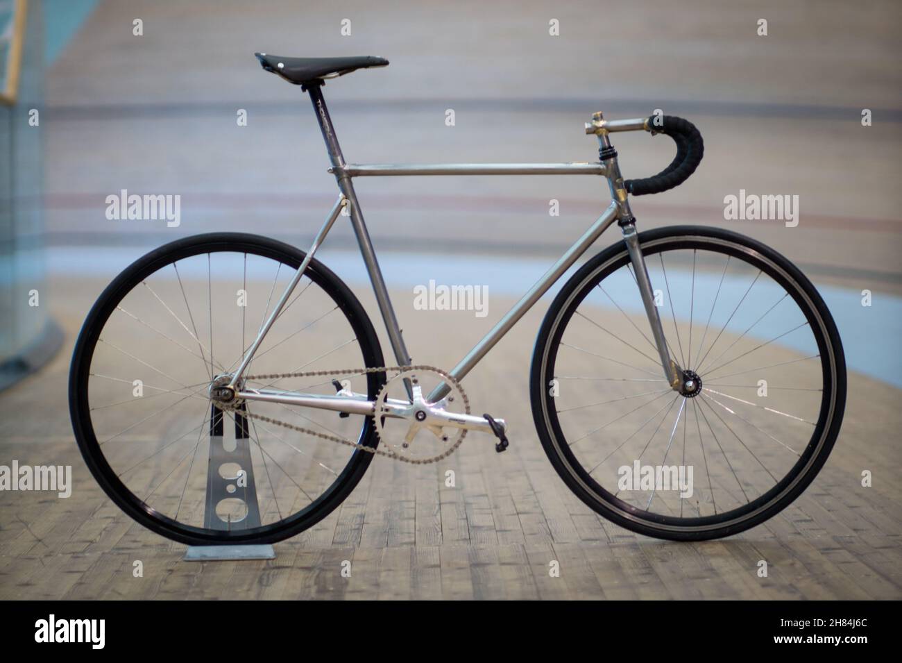 Vélo de piste en acier à pattes artisanales à Sir Chris Hoy Velodrome, Glasgow Banque D'Images