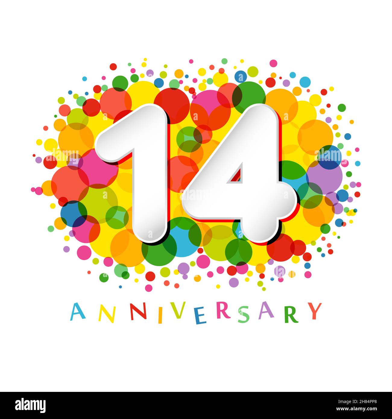 numéros du 14 e anniversaire.14 ans de couleurs congrats.Joli concept de félicitations.Modèle de conception graphique abstrait isolé.3 D art chiffre blanc Illustration de Vecteur