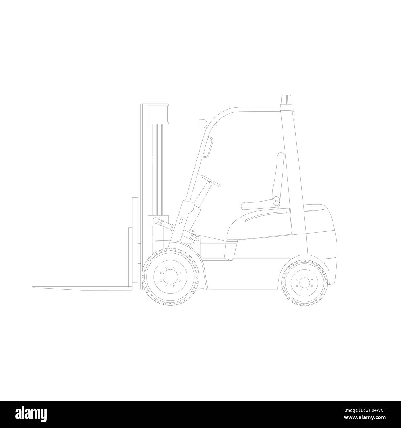 Image esquisse d'un nouveau chariot élévateur industriel isolé sur un fond blanc.Équipement de stockage.Illustration. Banque D'Images