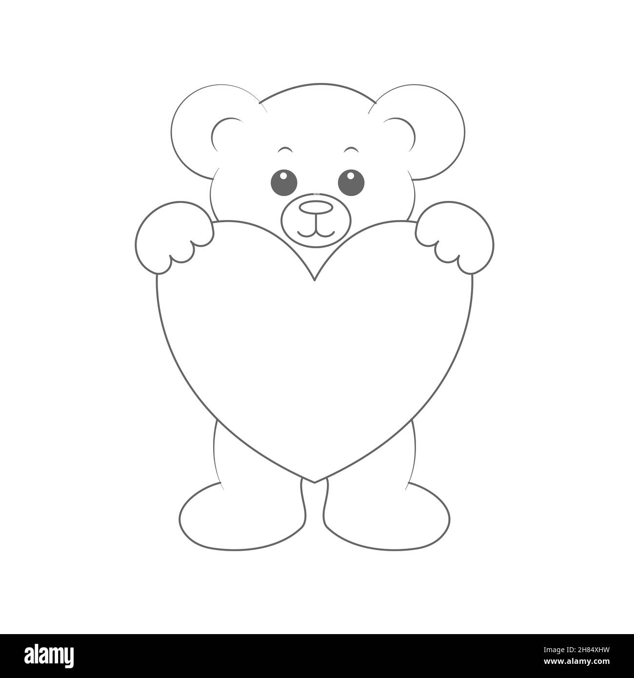Contour Cub le cub ours tient un cœur dans les mains.Une silhouette de contour vide ...