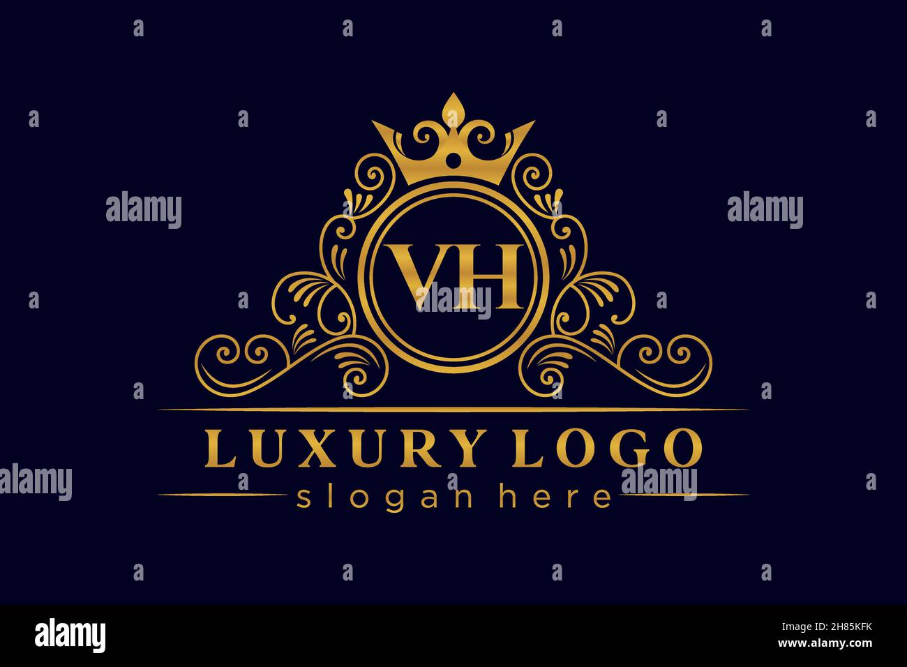 VH lettre initiale or calligraphique féminin floral dessiné à la main heraldic monogramme ancien style vintage luxe logo design Premium Illustration de Vecteur