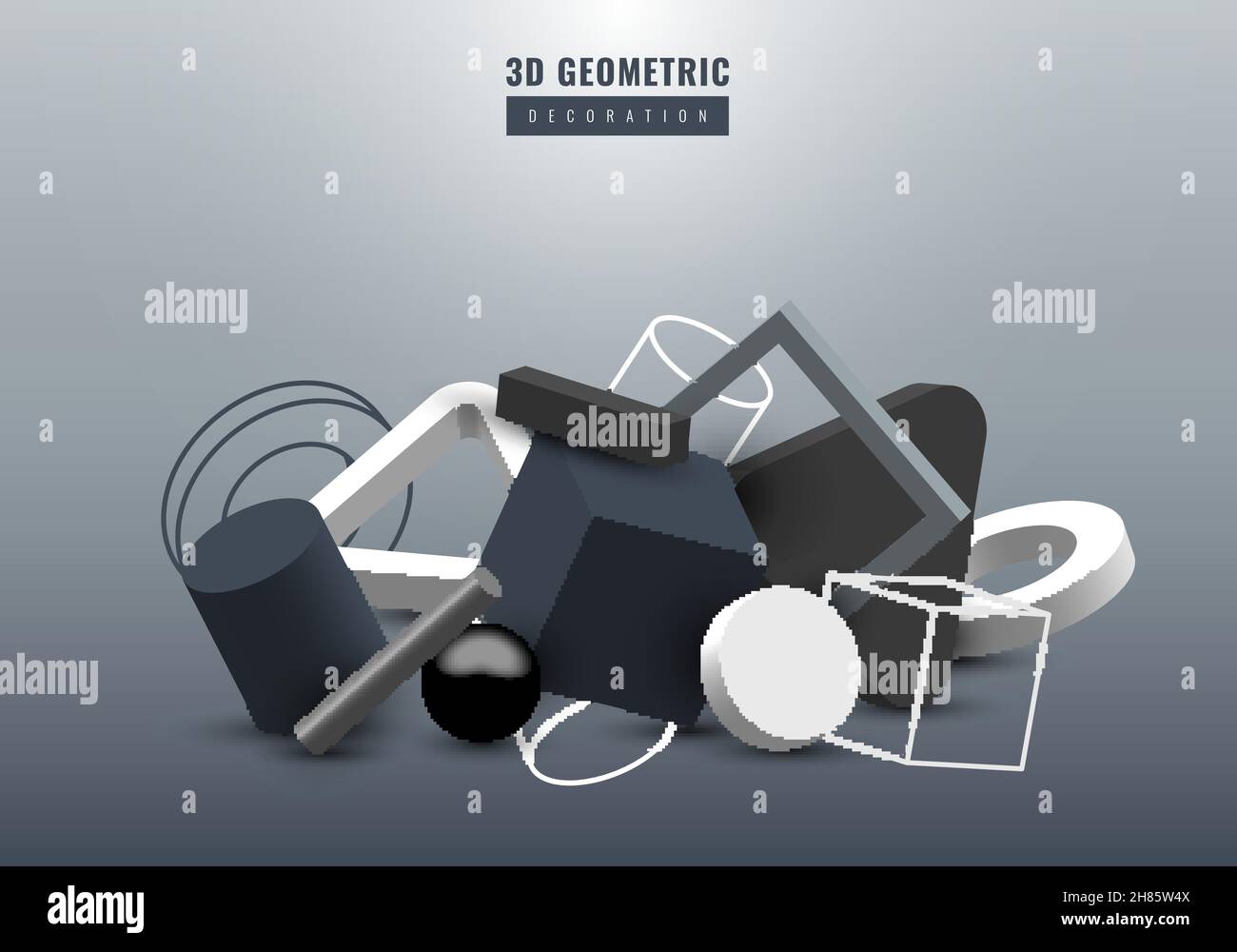 3D réaliste noir, blanc et gris géométrique groupe décoration graphique conception minimale.Illustration graphique vectorielle Illustration de Vecteur