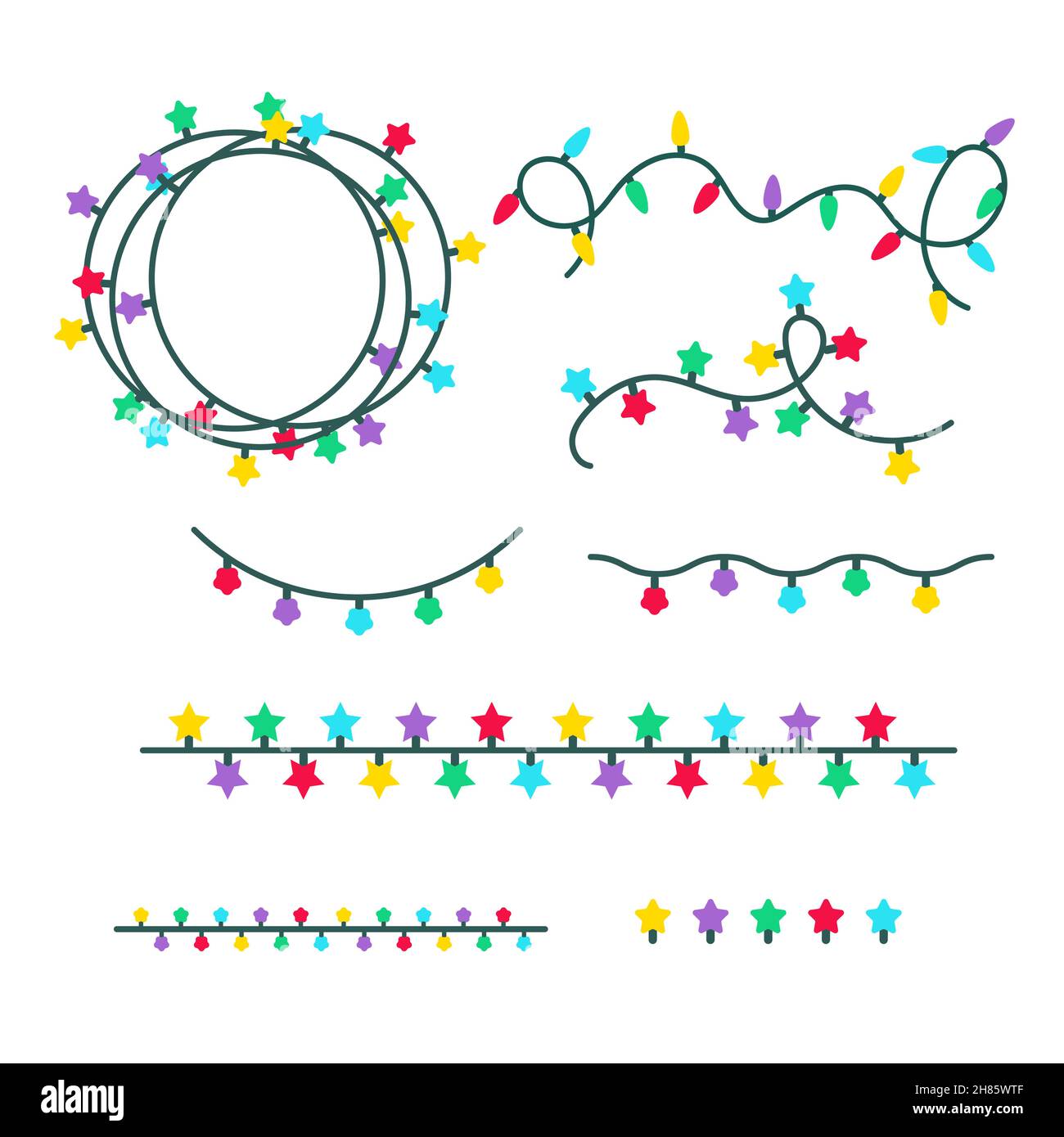 Guirlande lumineuse de Noël multicolore et cordes isolées sur fond blanc  Image Vectorielle Stock - Alamy