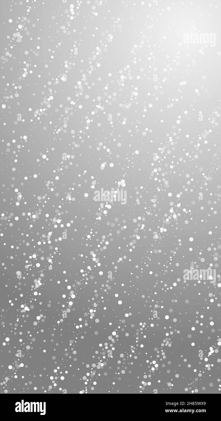 Arrière-plan de Noël à pois blancs aléatoires.Flocons de neige subtils et étoiles sur fond gris.Superbe modèle de superposition de flocons de neige argentés pour l'hiver.Illustration verticale classique. Illustration de Vecteur