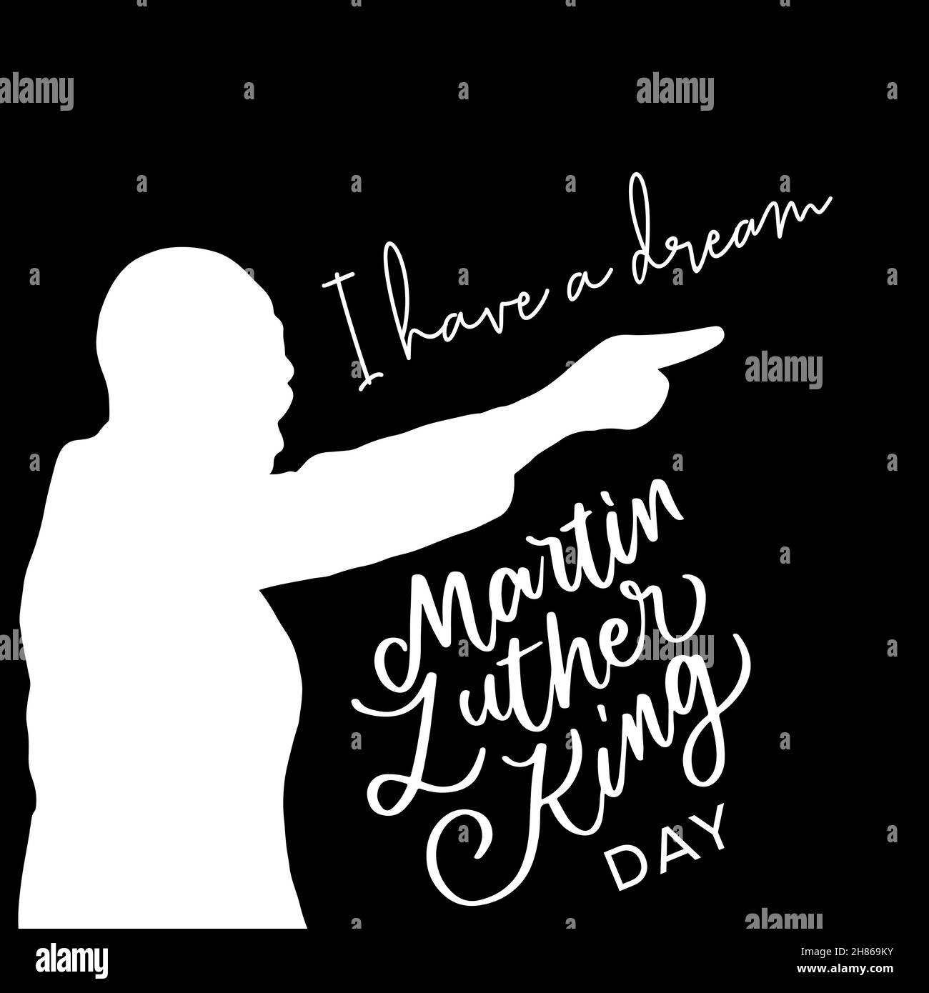 martin luther king day avec silhouette sur fond noir.Motif vecteur de jour MLK. Conception isolée Illustration de Vecteur