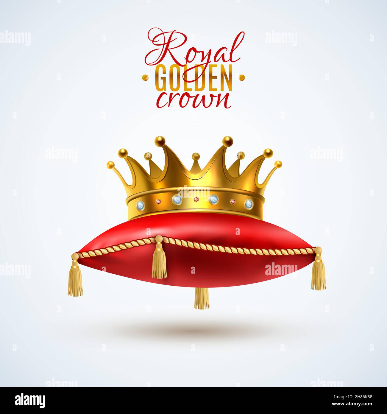 Couronne royale d'or avec pierres précieuses sur coussin rouge cérémonial avec glands une illustration réaliste du vecteur d'image d'un seul objet Illustration de Vecteur