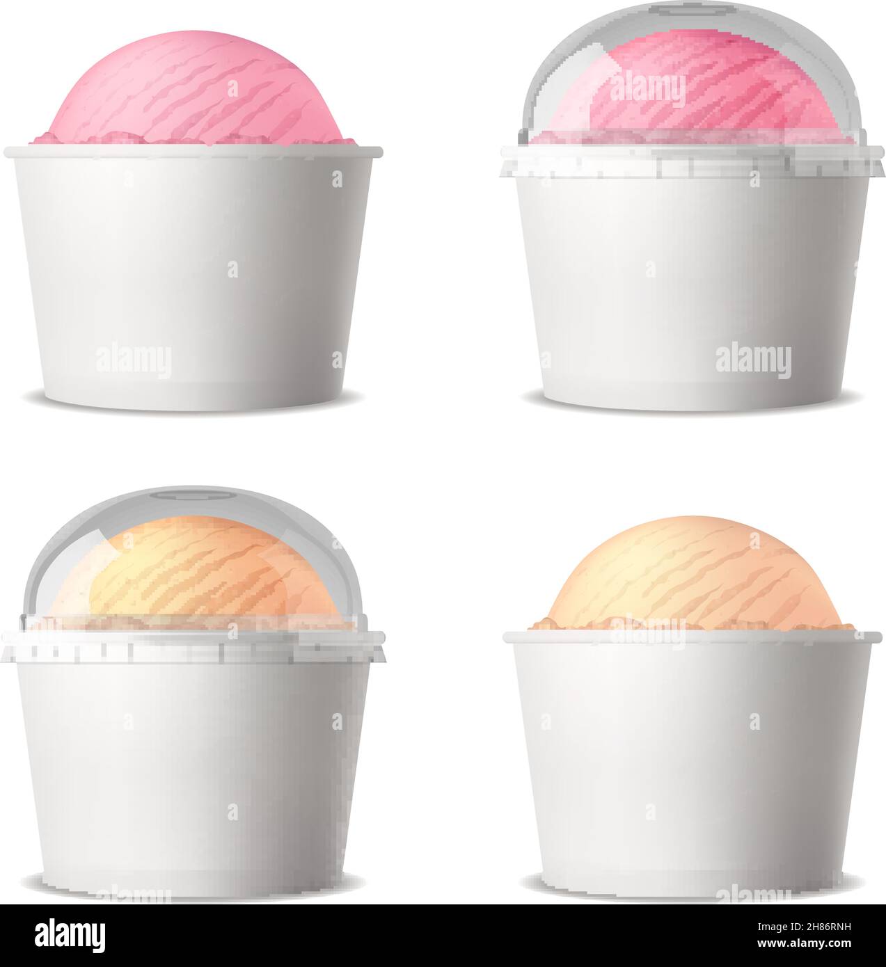 Ensemble réaliste de tasses en plastique blanc avec crème glacée de illustration vectorielle isolée de différentes saveurs Illustration de Vecteur