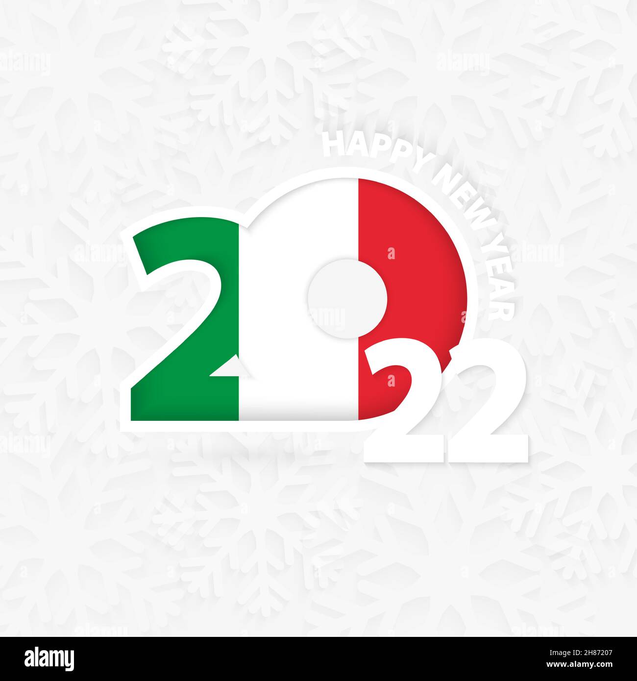 Bonne année 2022 pour l'Italie sur fond de flocon de neige.Saluez l'Italie avec le nouvel an 2022. Illustration de Vecteur