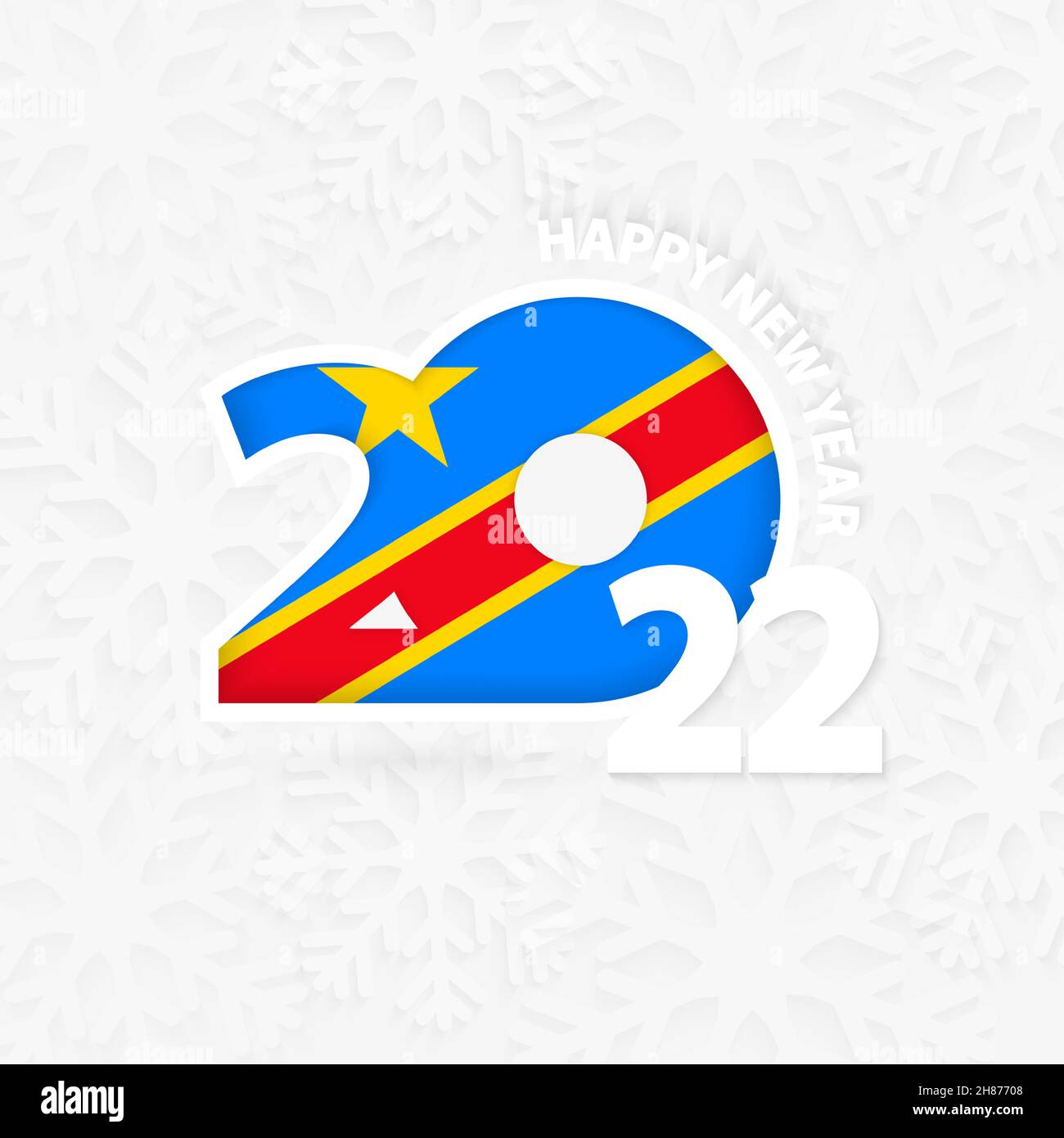 Bonne année 2022 pour la RD Congo sur fond de flocon de neige.Saluez la RD Congo avec le nouvel an 2022. Illustration de Vecteur