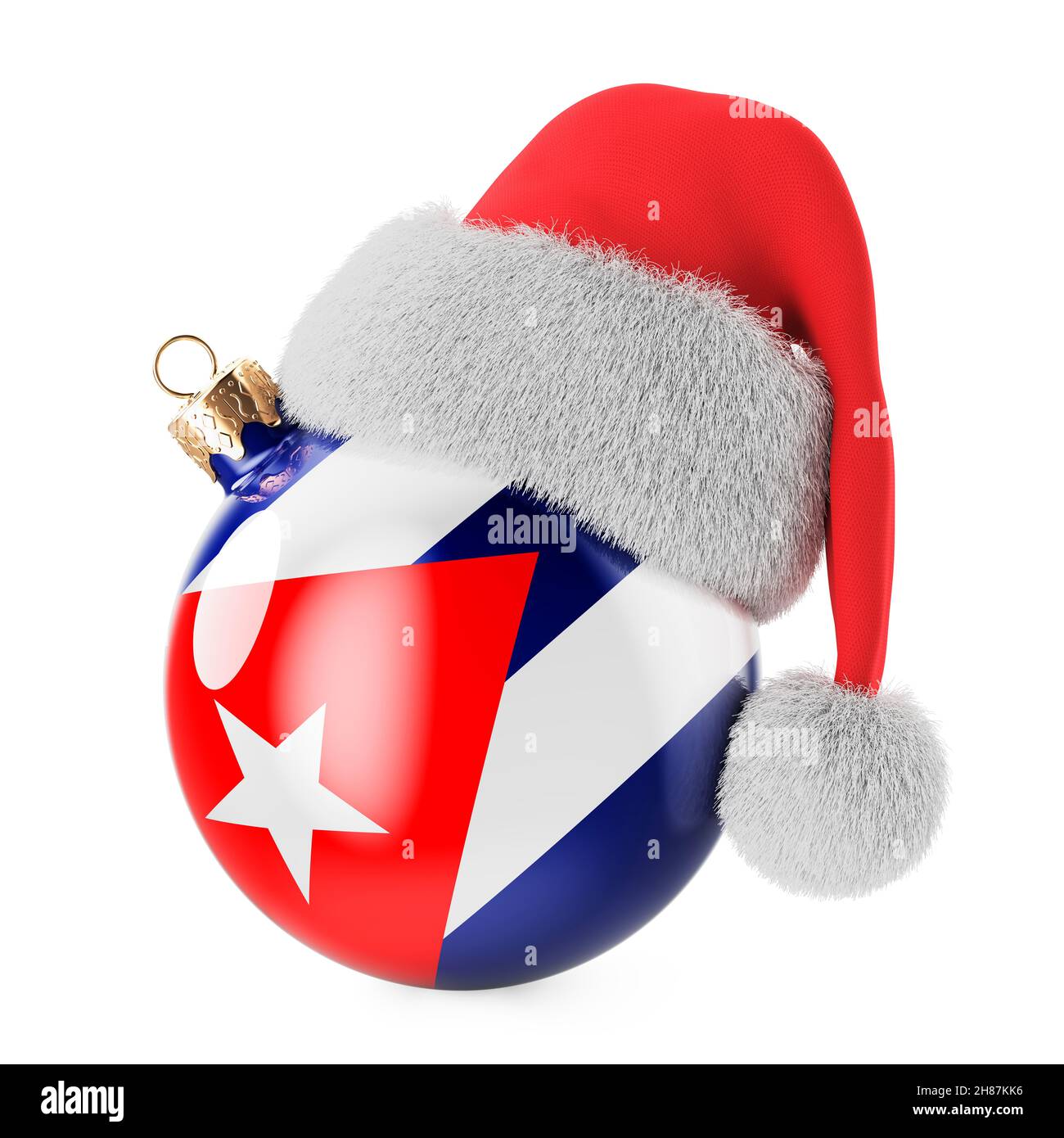 Boule de Noël avec drapeau cubain et chapeau du Père Noël.Noël et nouvel an  à Cuba, concept.Rendu 3D isolé sur fond blanc Photo Stock - Alamy