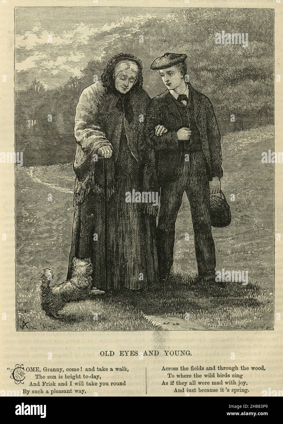 Grand-mère victorienne marchant avec son petit-fils, Old Eyes and Young, 1870, 19e siècle Banque D'Images