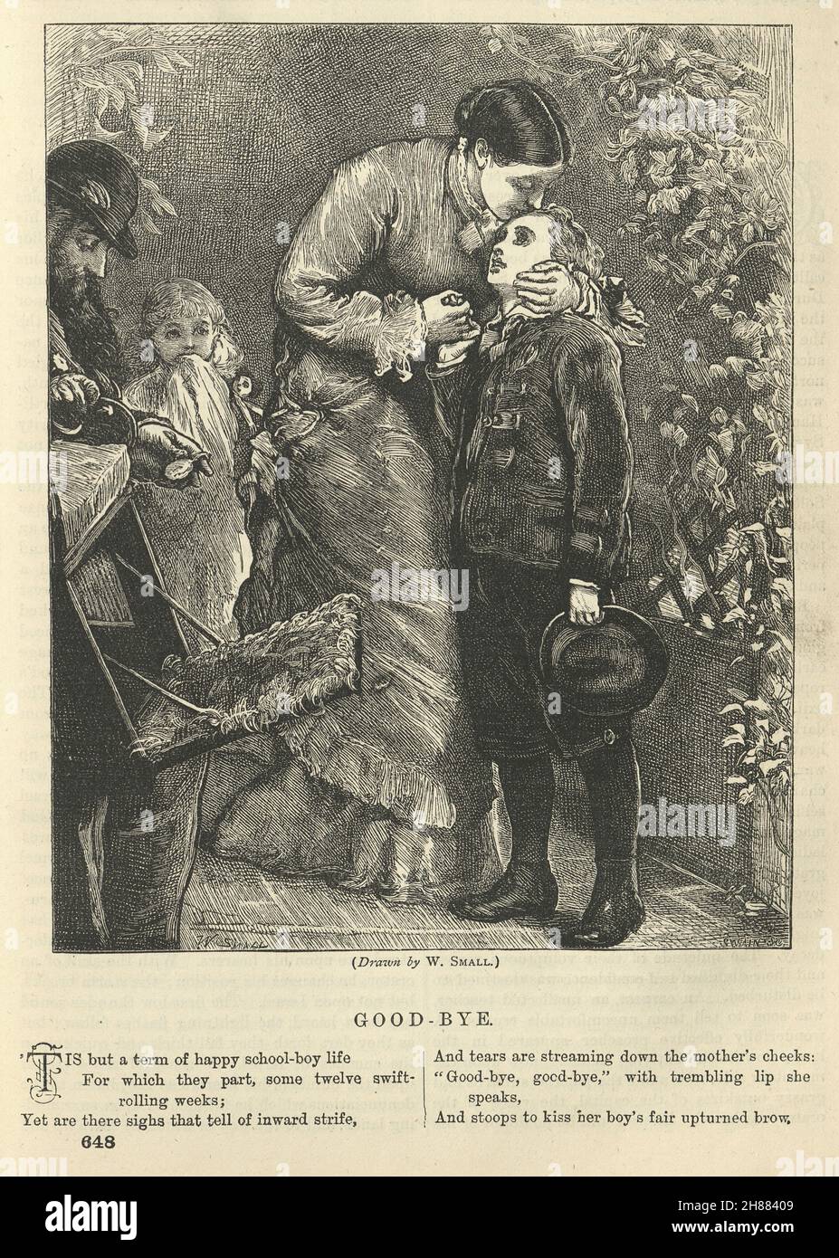 Poème victorien, années 1870, une mère disant Au revoir à son fils, qui part pour l'école d'embarquement, anglais 19e siècle Banque D'Images