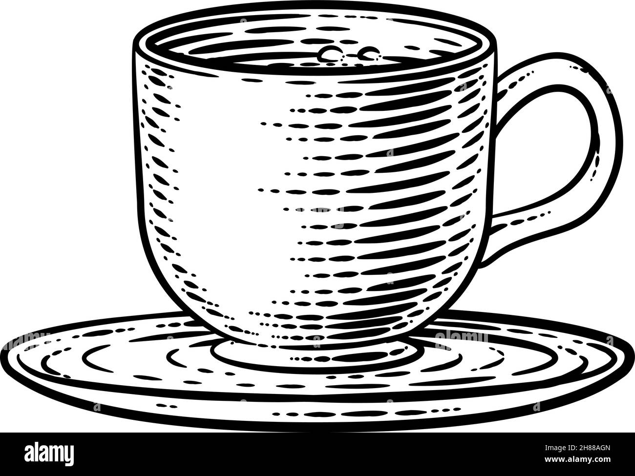 Tasse à thé café boisson chaude Mug Vintage Retro Woodcut Illustration de Vecteur