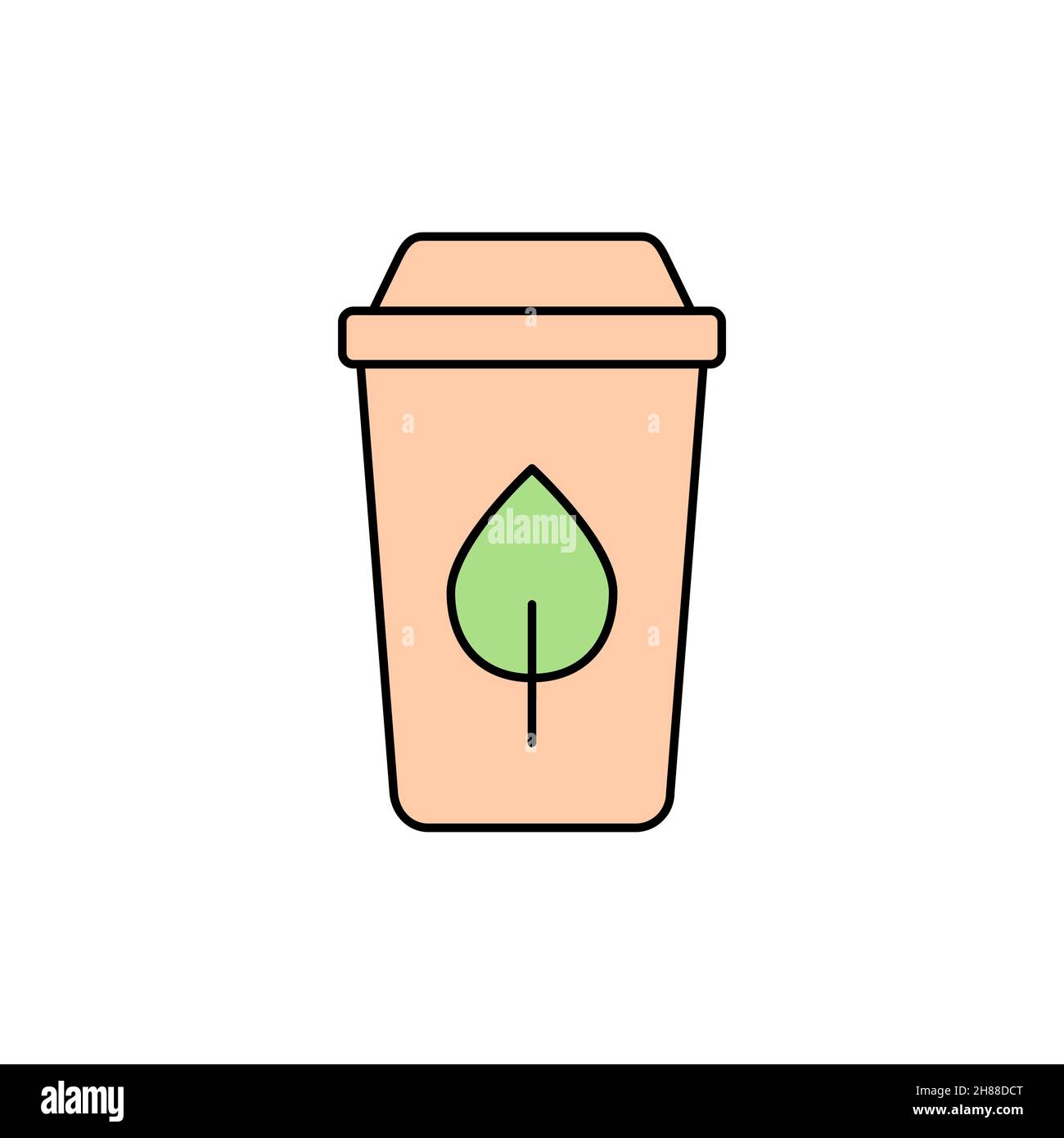 Icône de couleur de tasse compostable biodégradable.Gobelet en papier non toxique jetable avec feuille verte.Emballage écologique.Matériau recyclable. Illustration de Vecteur