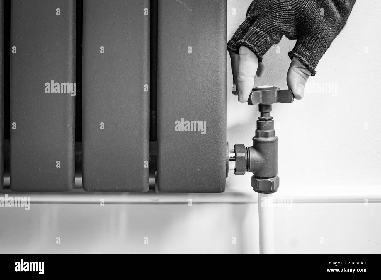 Robinet de radiateur tournant à main et à gants pour le chauffage Banque D'Images