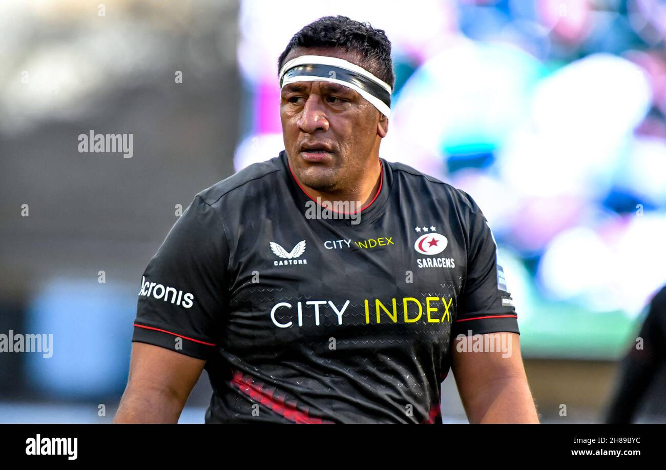 Londres, Royaume-Uni.28 novembre 2021.Mako Vunipola de Saracens lors du match de rugby Gallagher en première division entre Saracens et sale Sharks au stade StoneX, Londres, Angleterre, le 28 novembre 2021.Photo de Phil Hutchinson.Utilisation éditoriale uniquement, licence requise pour une utilisation commerciale.Aucune utilisation dans les Paris, les jeux ou les publications d'un seul club/ligue/joueur.Crédit : UK Sports pics Ltd/Alay Live News Banque D'Images