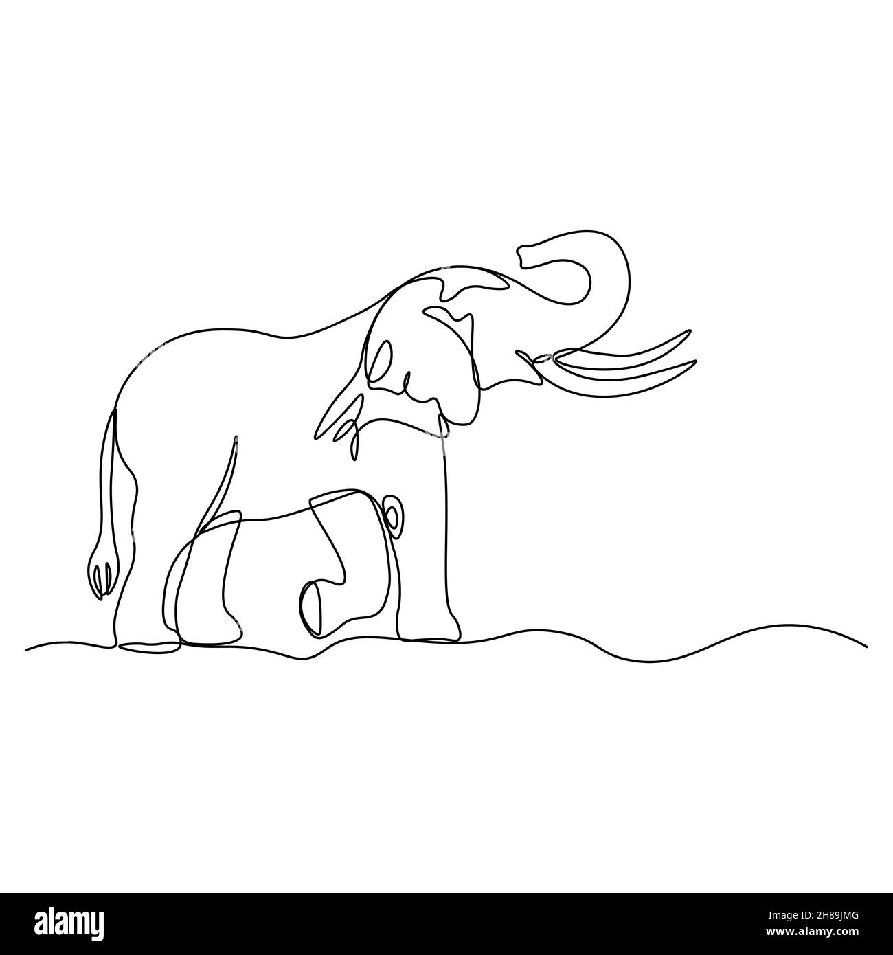 Journée de protection des éléphants.L'éléphant arrive.L'inscription est en anglais Blogger.Ligne continue.Illustration vectorielle tracée avec une seule ligne. Illustration de Vecteur