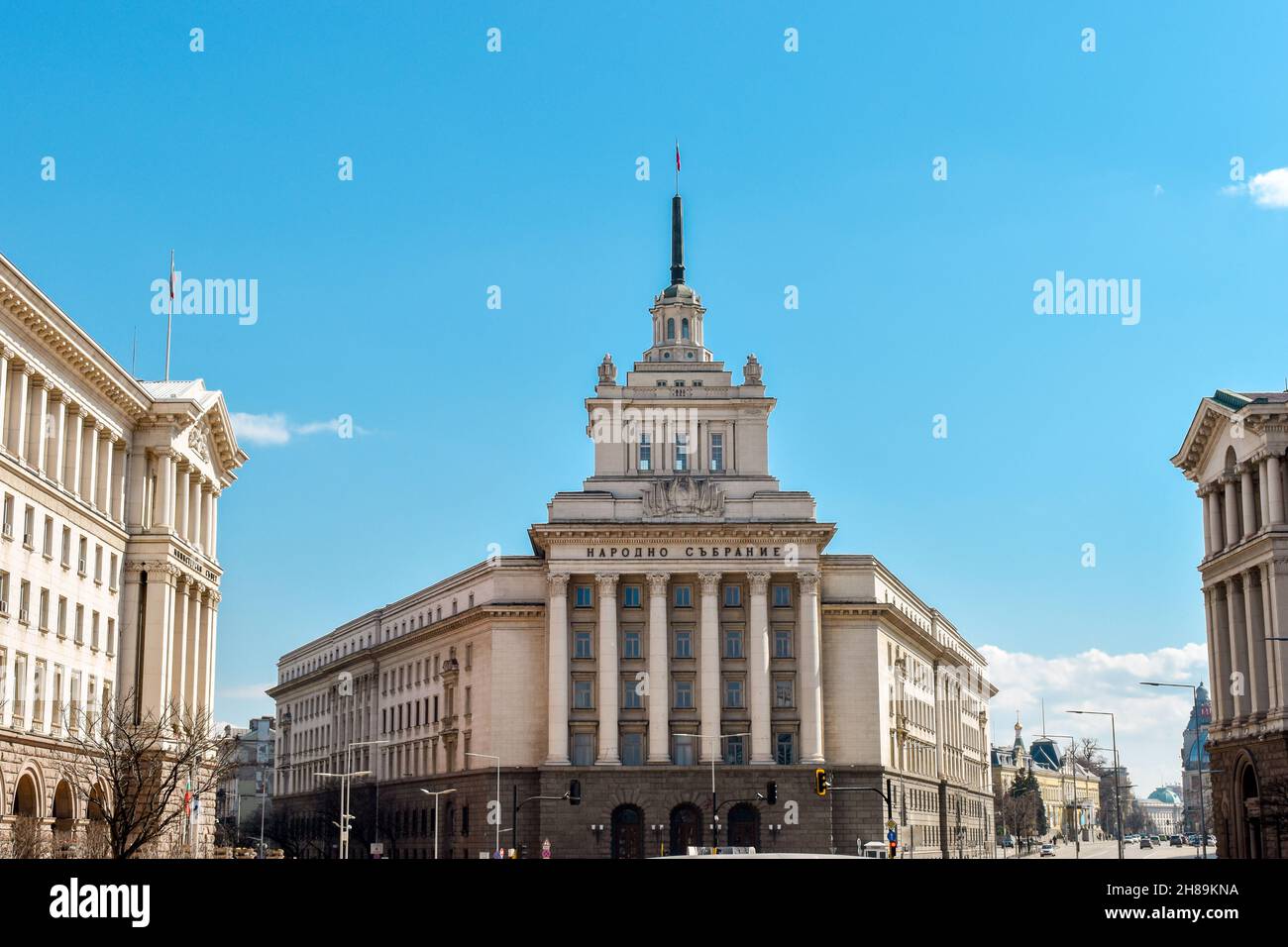 Sofia, Bulgarie - 13 mars 2020 : Maison de l'Assemblée nationale, ancienne Maison du Parti communiste bulgare située sur l'indépendance Banque D'Images