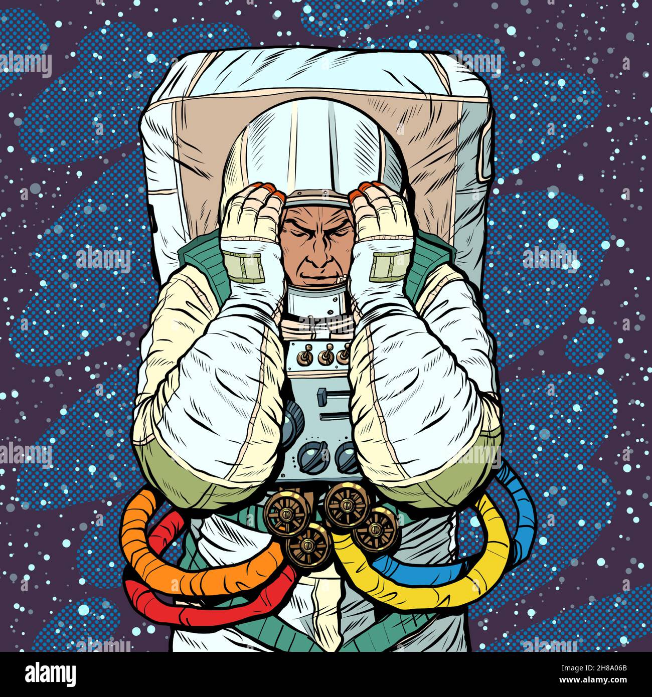 Un astronaute a un mal de tête.Migraine stress maladies cérébrales, médecine et santé Illustration de Vecteur