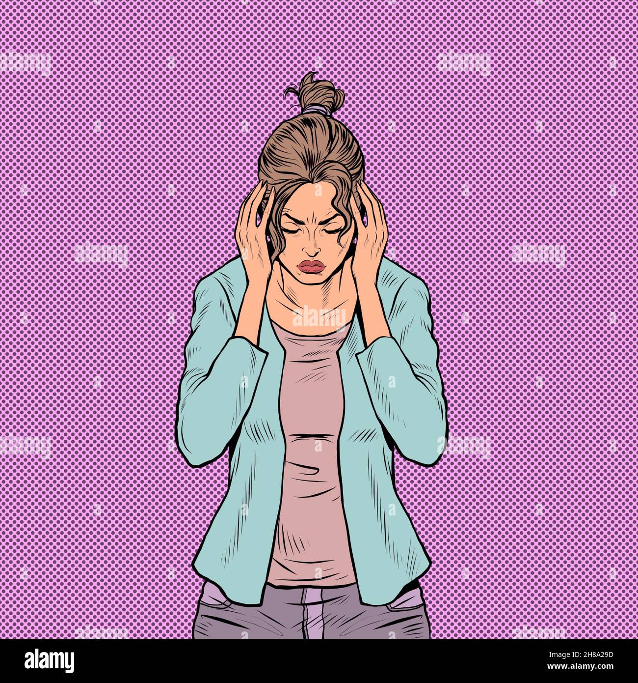 la femme souffre de maux de tête, symptôme médical migraine cancer hypertension méningite avc ou d'autres maladies Illustration de Vecteur