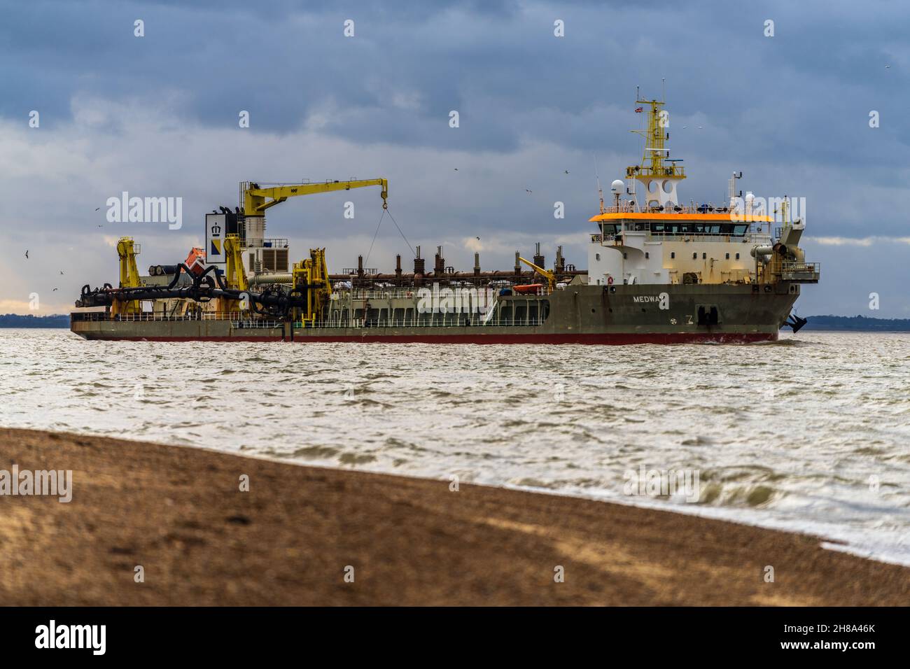 Port Dredging au port de Felixstowe.Le dragueur de trémies Medway au travail dans le port de Felixstowe.Felixstowe Port est le port conteneur le plus occupé du Royaume-Uni. Banque D'Images