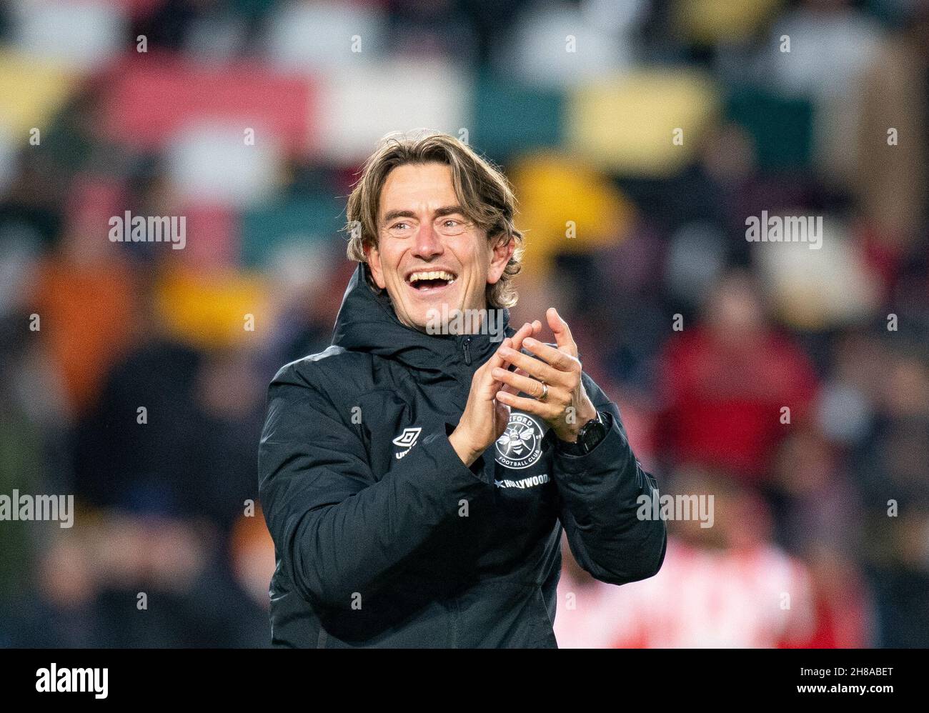 Brentford, Royaume-Uni.28 novembre 2021.Thomas Frank, directeur de Brentford, après le match de la Premier League entre Brentford et Everton au Brentford Community Stadium, Brentford, Angleterre, le 28 novembre 2021.Photo par Andrew Aleksiejczuk/Prime Media Images.Crédit : Prime Media Images/Alamy Live News Banque D'Images