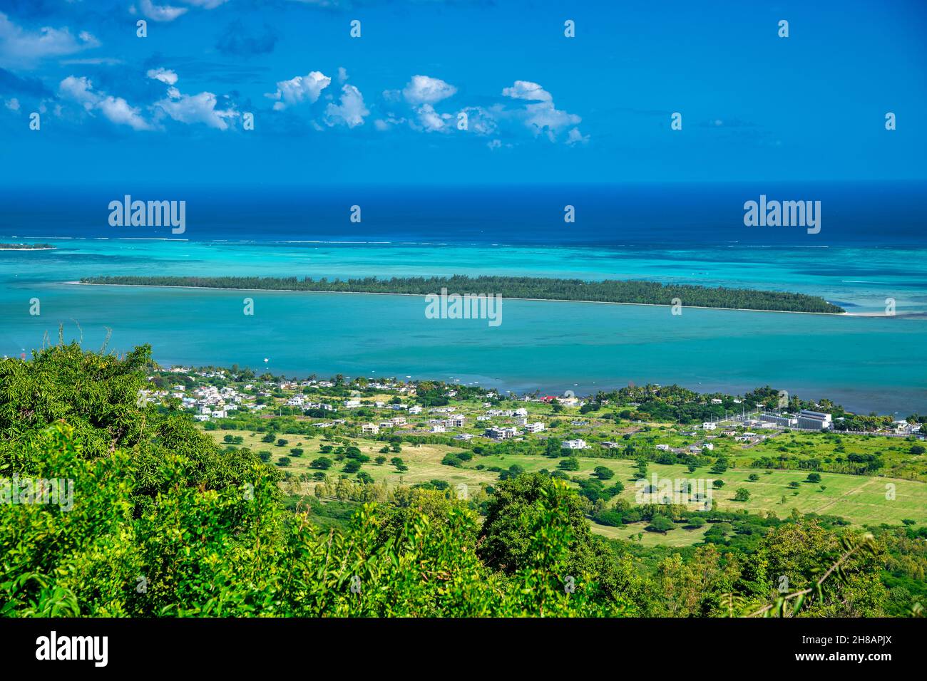 Vue aérienne de l'île aux Benitiers, Maurice Banque D'Images