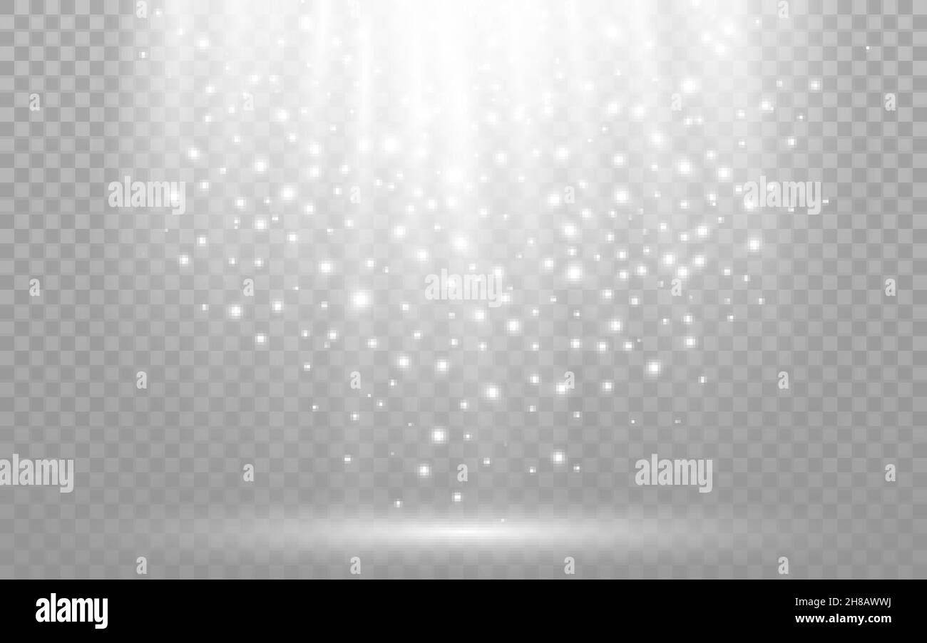 Effet de lumière avec particules brillantes.Spot blanc et paillettes.Modèle de scène lumineux sur fond transparent.Magic shine isolé.Vecteur Illustration de Vecteur