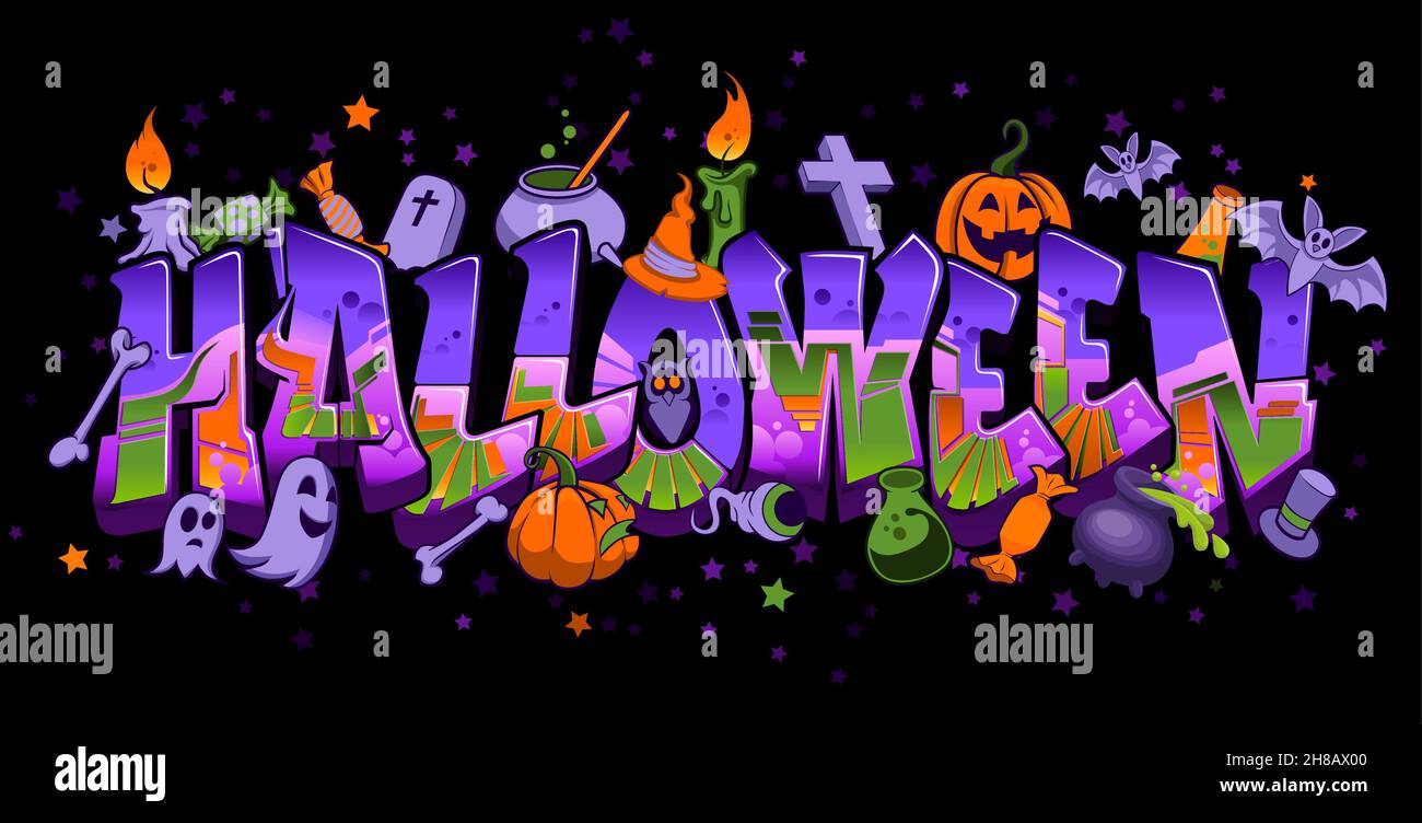 Logotype amusant et effrayant Halloween parfait pour tout ce qui est lié à tous les hilalow's eav. Illustration de Vecteur