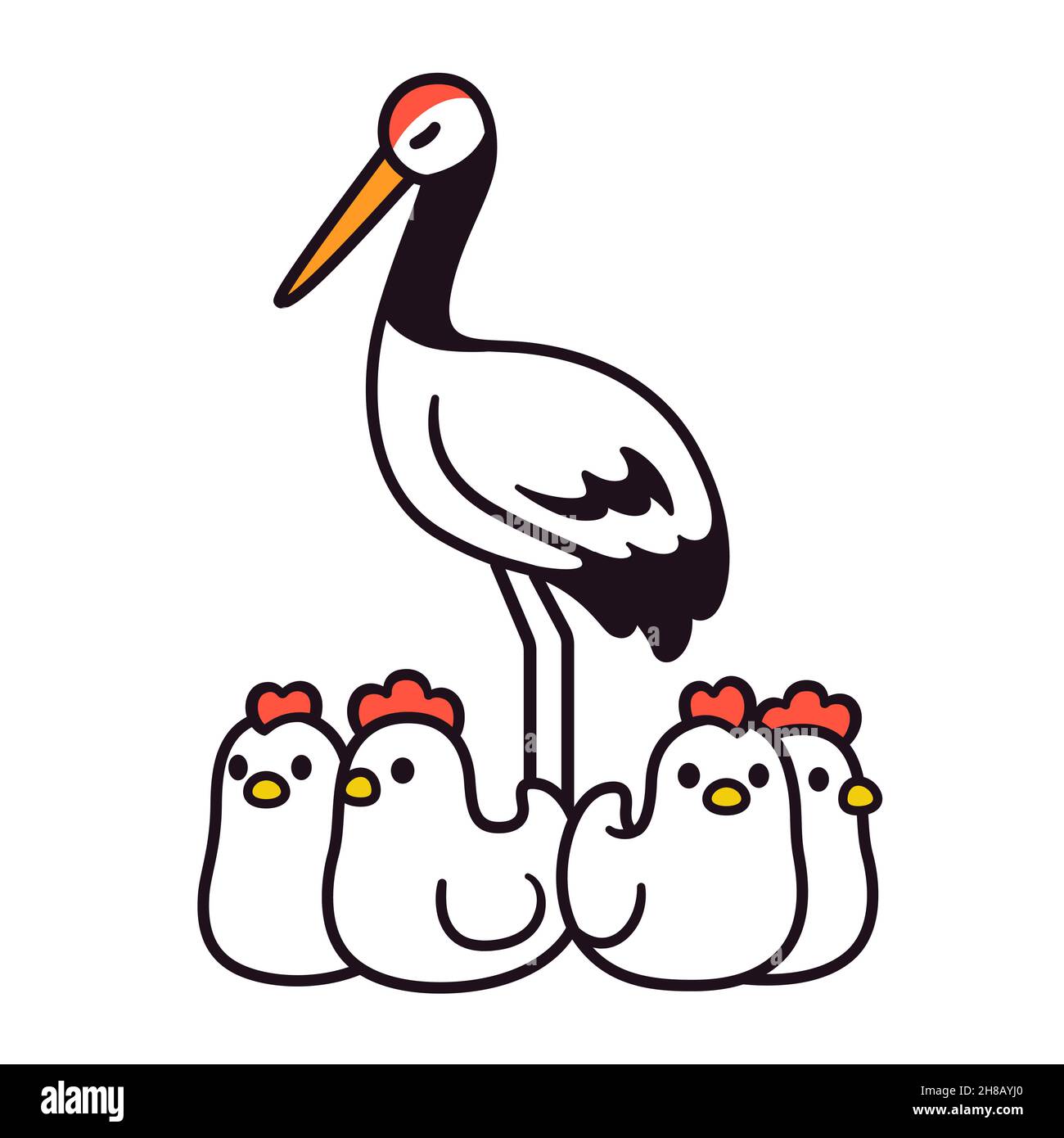 鹤立鸡群 expression chinoise: Une grue debout parmi les poulets.Dessin animé simple, illustration vectorielle. Illustration de Vecteur