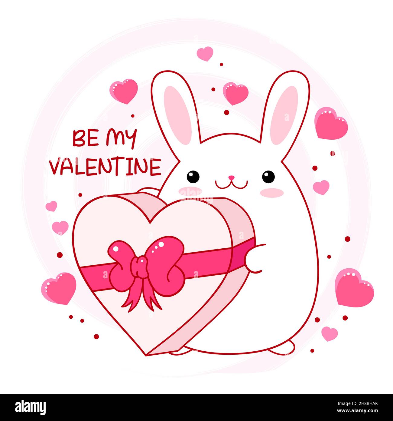 Carte de Saint-Valentin avec lapin en gras de kawaii amusant et boîte de  chocolats.Carte de voeux avec joli lapin blanc joyeux et gai.Inscription  être mon va Image Vectorielle Stock - Alamy