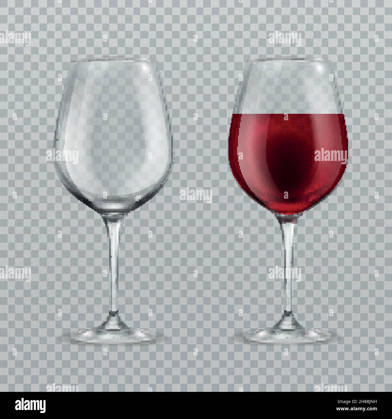 Lunettes de vin réalistes.Illustration vectorielle de verre vide et avec des lunettes de vin rouge isolées Illustration de Vecteur