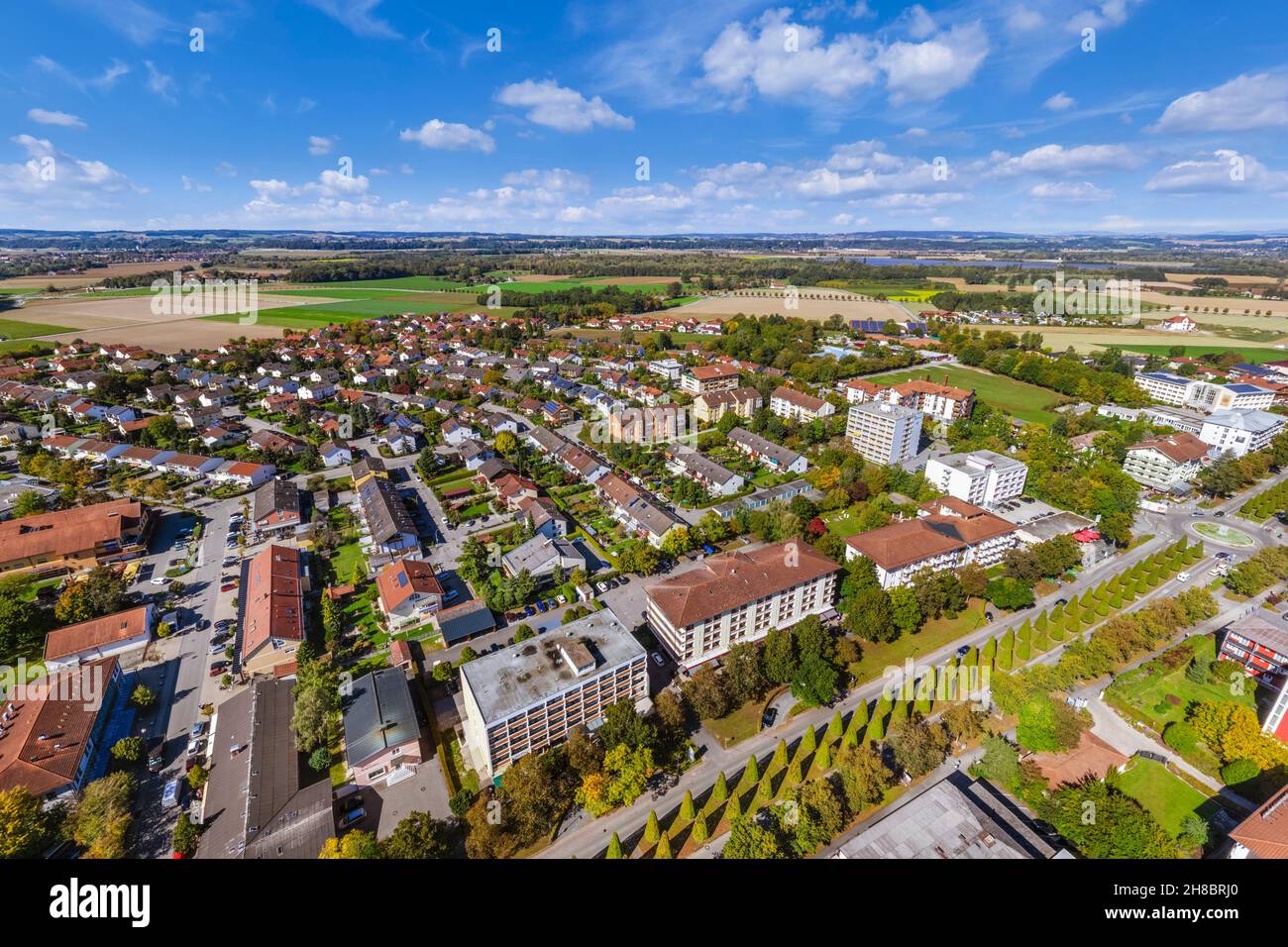 Vue panoramique sur Bad Füssing, célèbre station thermale de Basse-Bavière Banque D'Images