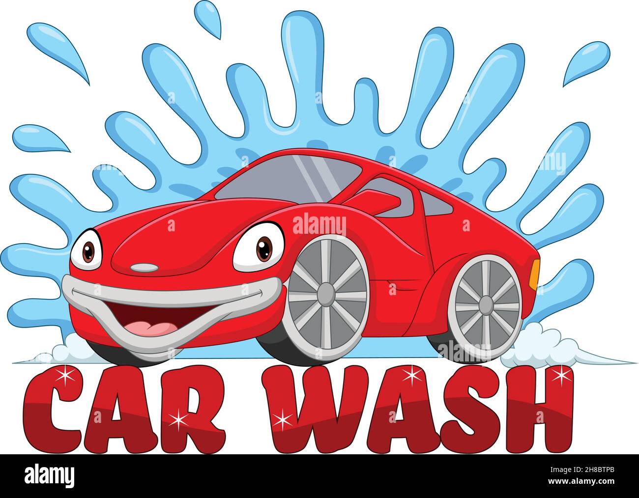 Mascotte de lavage de voiture de dessin animé souriant Illustration de Vecteur
