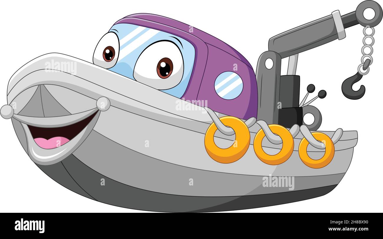 Personnage de dessin animé souriant navire de grue de port marin Illustration de Vecteur