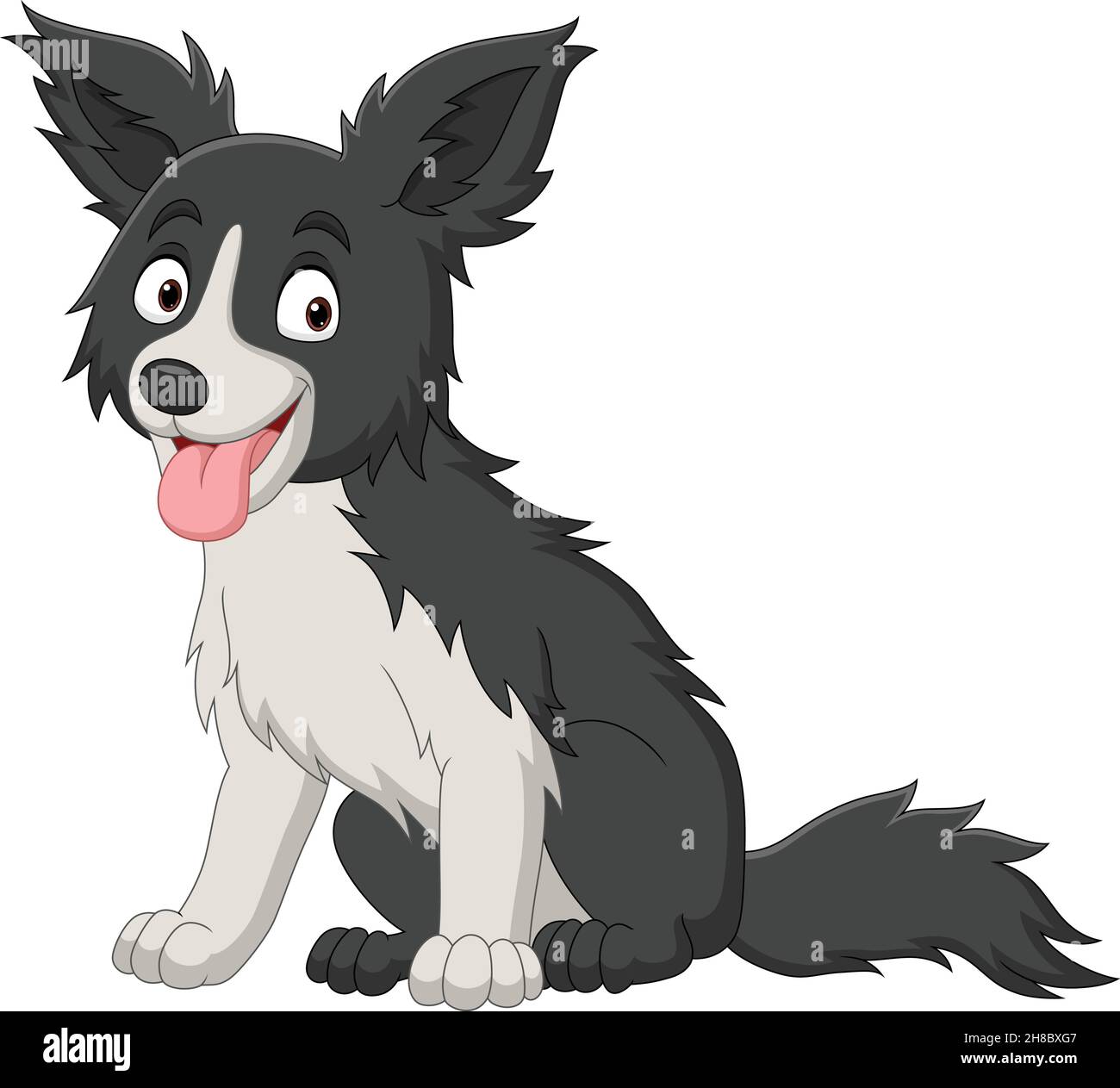 Dessin animé chien noir et blanc drôle sur fond blanc Illustration de Vecteur