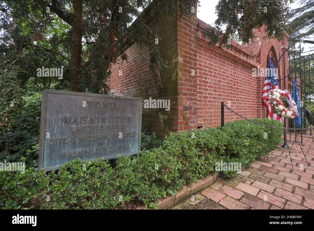 Le panneau pour l'enterrement, emplacement de tombeau sur la propriété.À la maison du Président George Washington, Mount Vernon, en Virginie, près de Washington DC. Banque D'Images