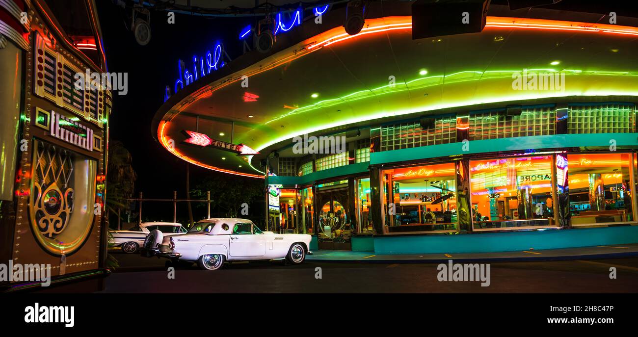 Mel's Drive-In à Universal Studios Singapore.Parc à thème situé dans Resorts World Sentosa sur l'île de Sentosa, Singapour. Banque D'Images