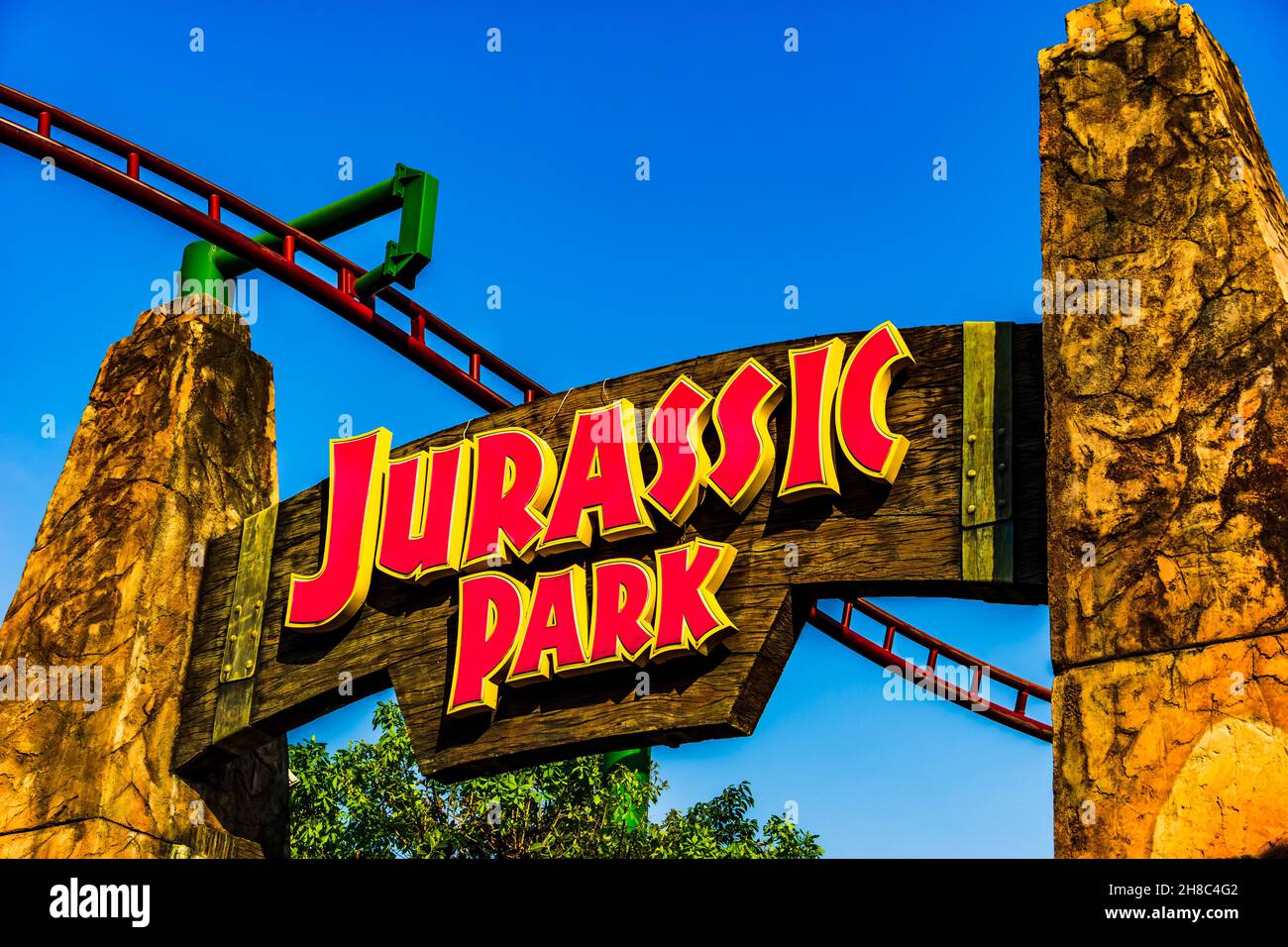 Singapour - 26 février 2021 : Jurassic Park, The Lost World at Universal Studios Singapore. Banque D'Images