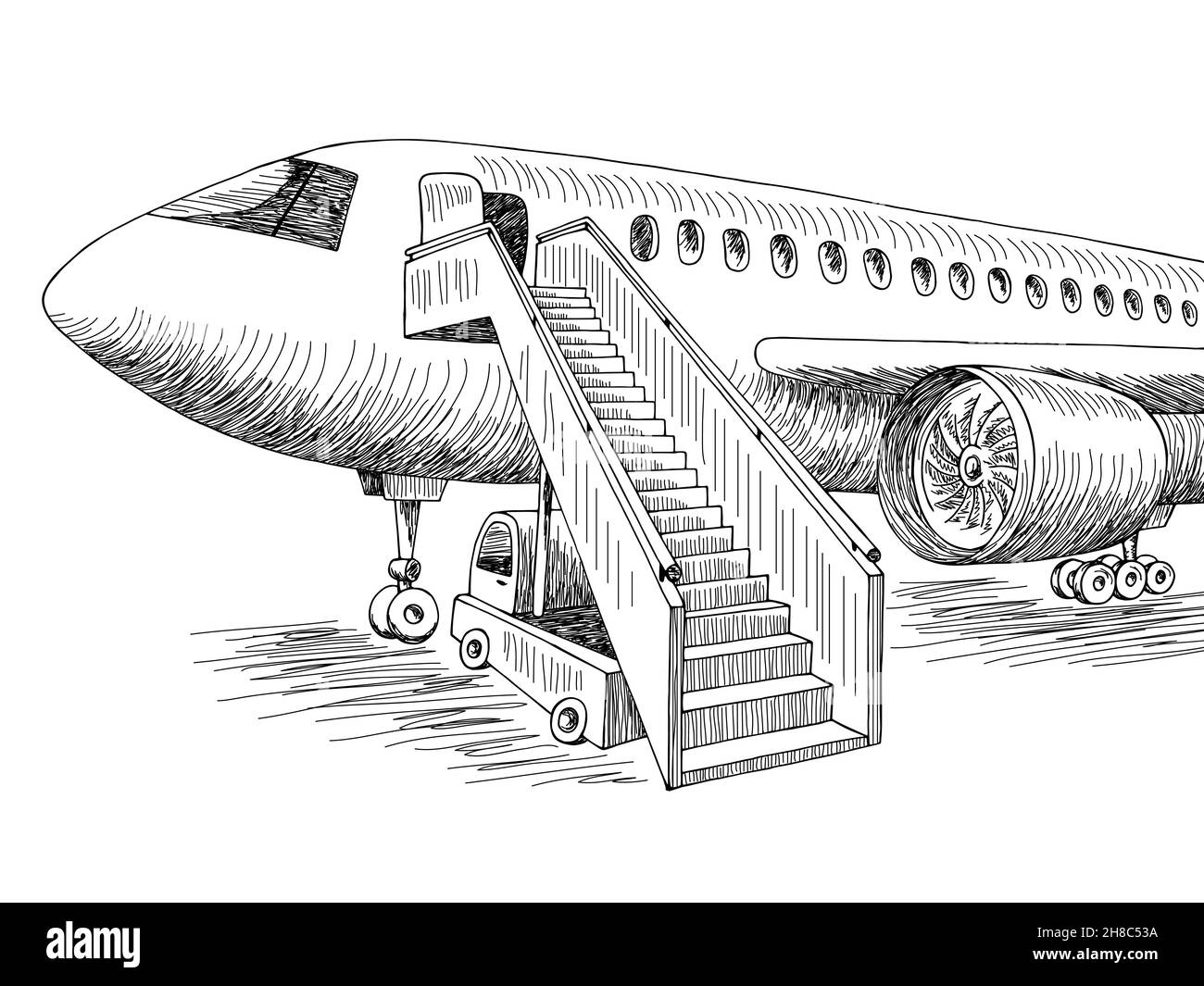 Image extérieure de l'avion noir blanc croquis vecteur d'illustration Illustration de Vecteur